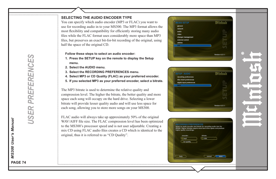 User preferences | McIntosh MS300 User Manual | Page 78 / 110