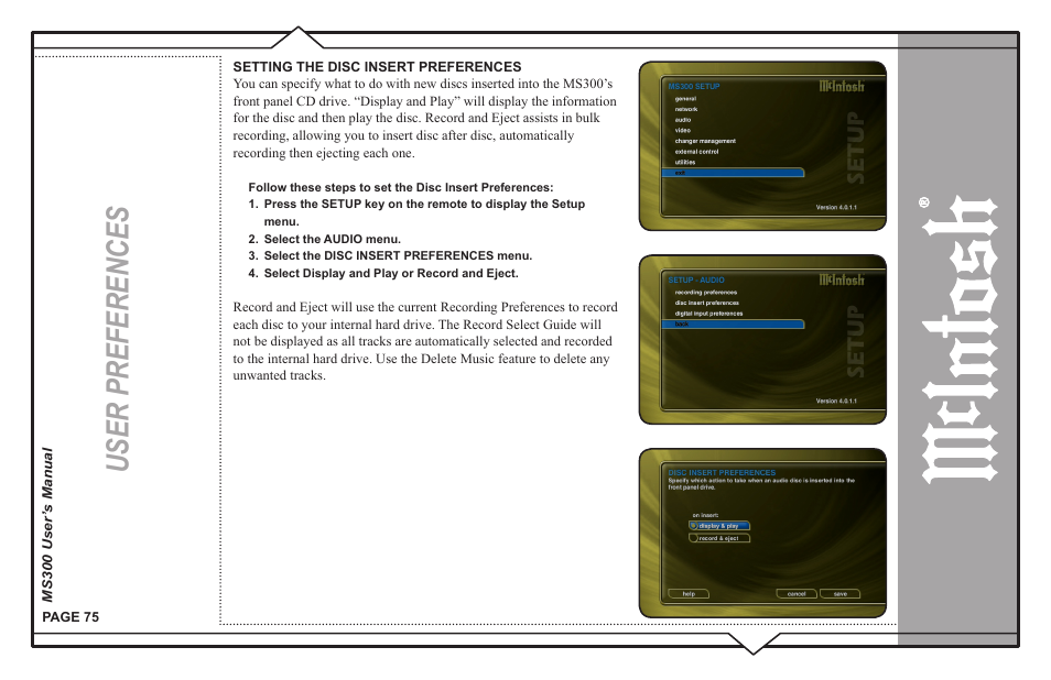 User preferences | McIntosh MS300 User Manual | Page 79 / 110