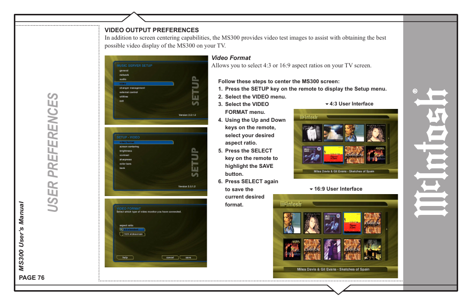 User preferences | McIntosh MS300 User Manual | Page 80 / 110