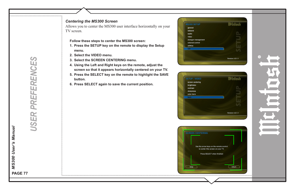User preferences | McIntosh MS300 User Manual | Page 81 / 110