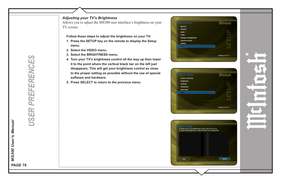 User preferences | McIntosh MS300 User Manual | Page 82 / 110