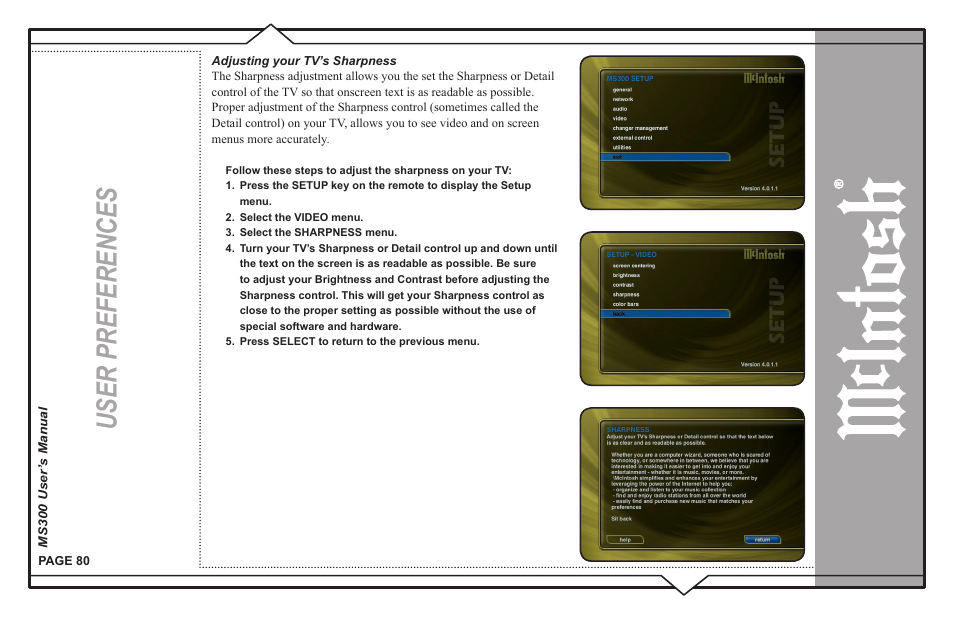 User preferences | McIntosh MS300 User Manual | Page 84 / 110