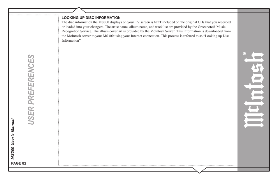 User preferences | McIntosh MS300 User Manual | Page 86 / 110