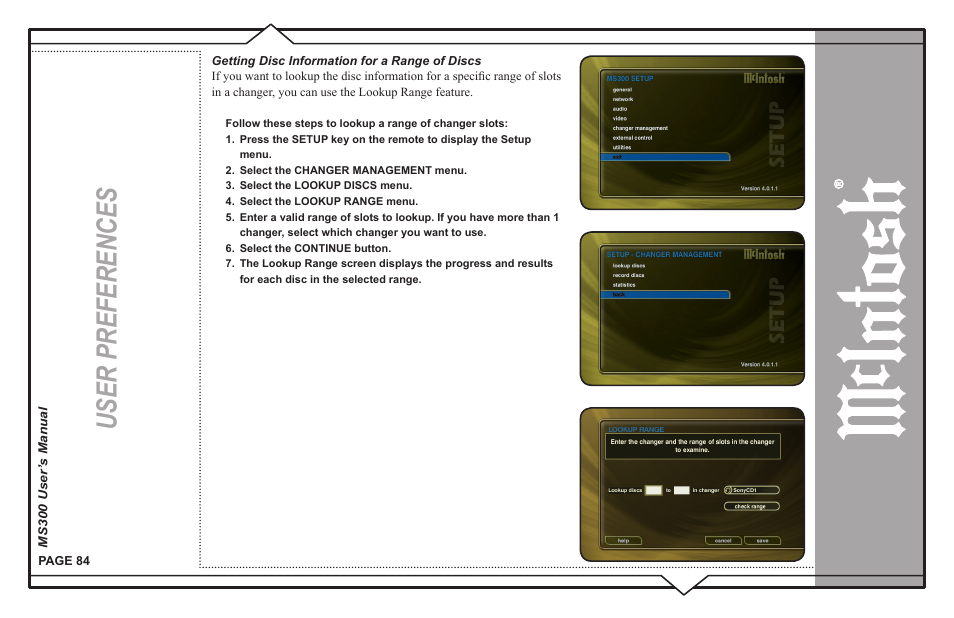 User preferences | McIntosh MS300 User Manual | Page 88 / 110