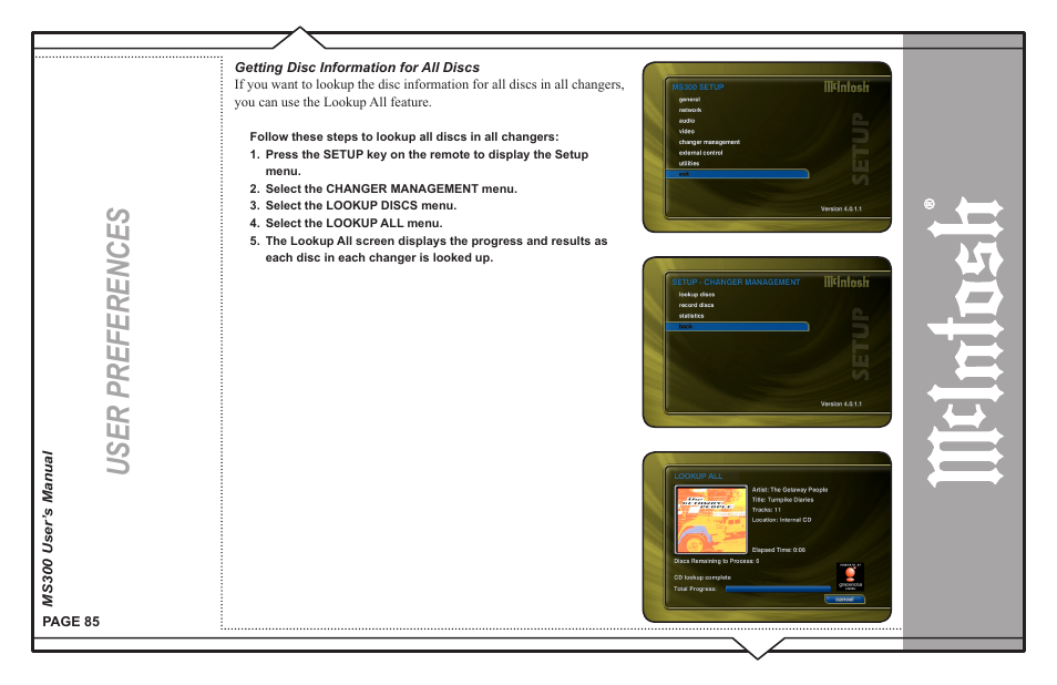 User preferences | McIntosh MS300 User Manual | Page 89 / 110