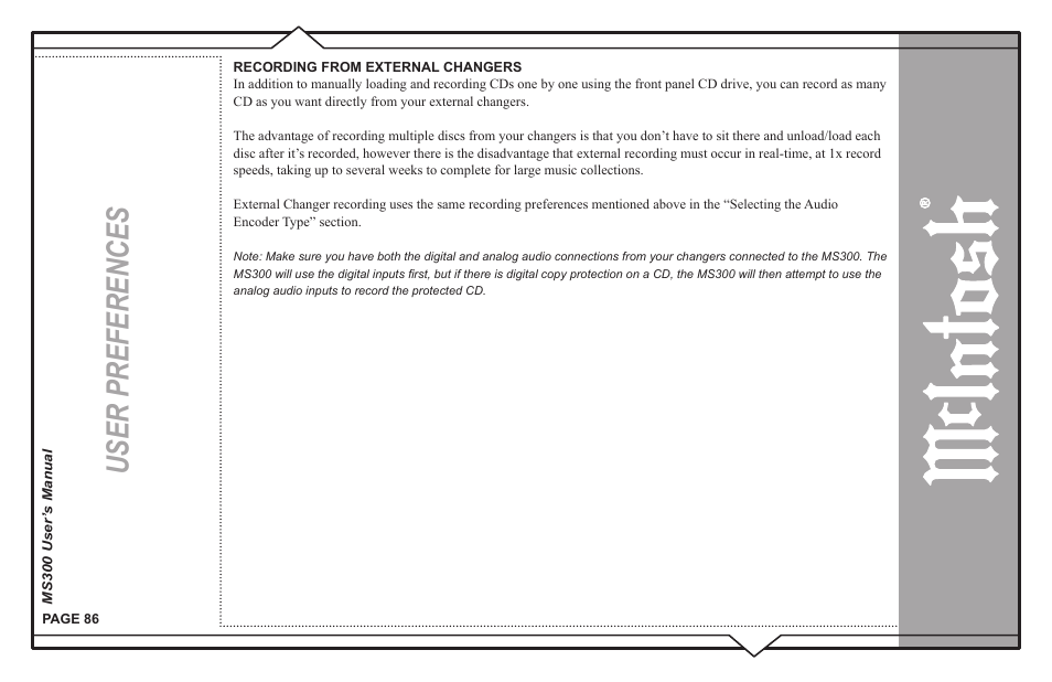 User preferences | McIntosh MS300 User Manual | Page 90 / 110
