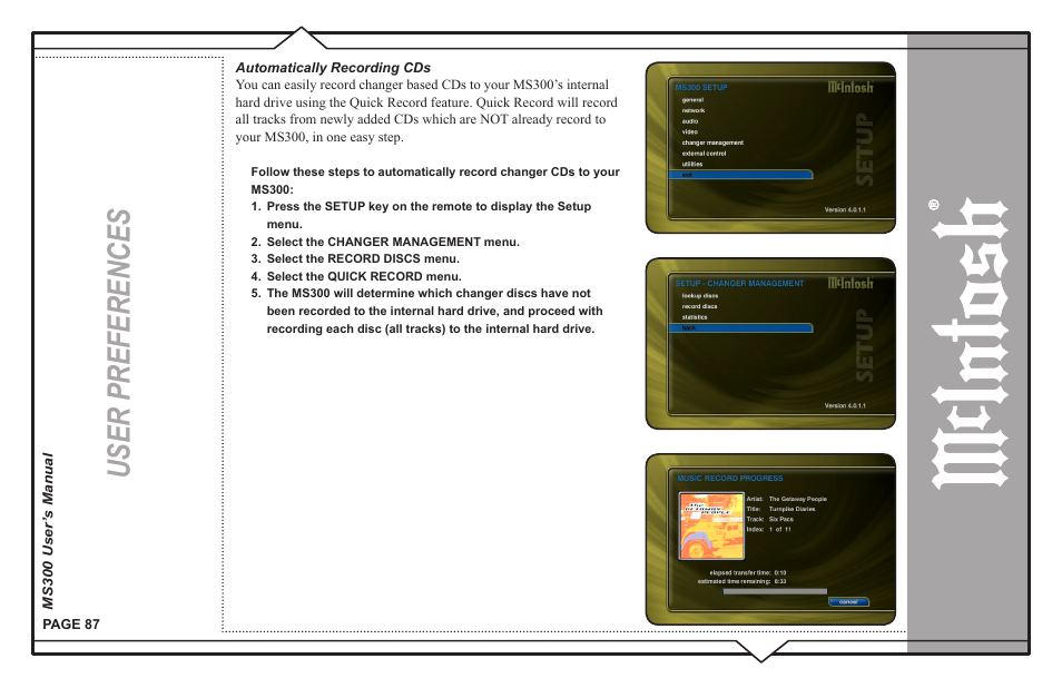 User preferences | McIntosh MS300 User Manual | Page 91 / 110