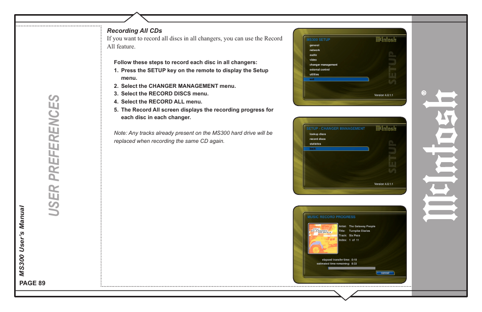 User preferences | McIntosh MS300 User Manual | Page 93 / 110