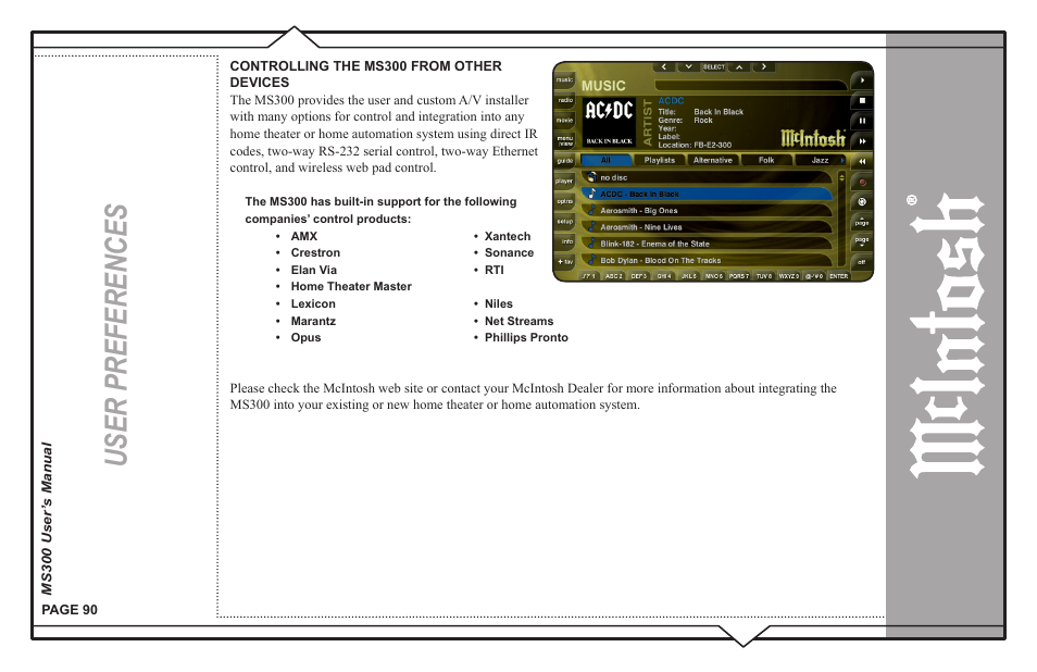 User preferences | McIntosh MS300 User Manual | Page 94 / 110