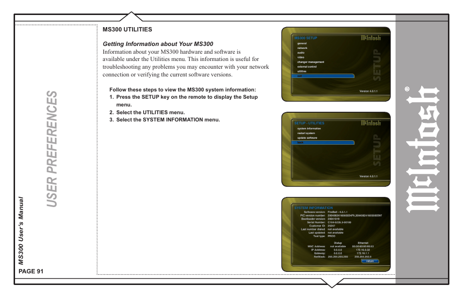 User preferences | McIntosh MS300 User Manual | Page 95 / 110