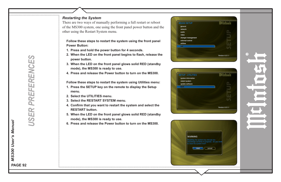 User preferences | McIntosh MS300 User Manual | Page 96 / 110