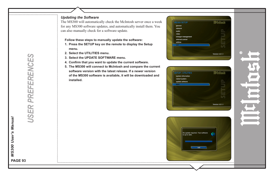 User preferences | McIntosh MS300 User Manual | Page 97 / 110