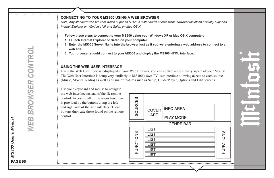 Web browser control | McIntosh MS300 User Manual | Page 99 / 110