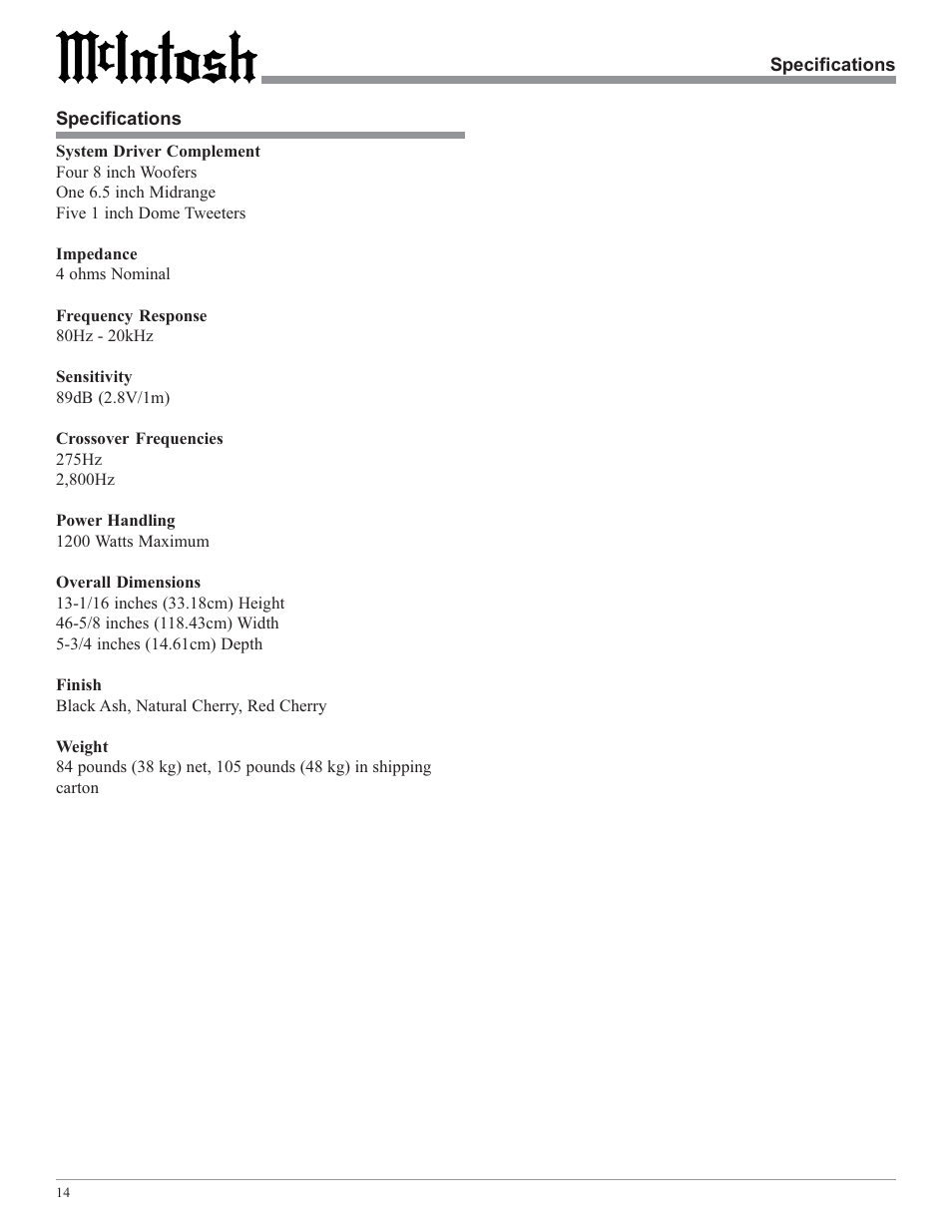 McIntosh XR27 User Manual | Page 14 / 16