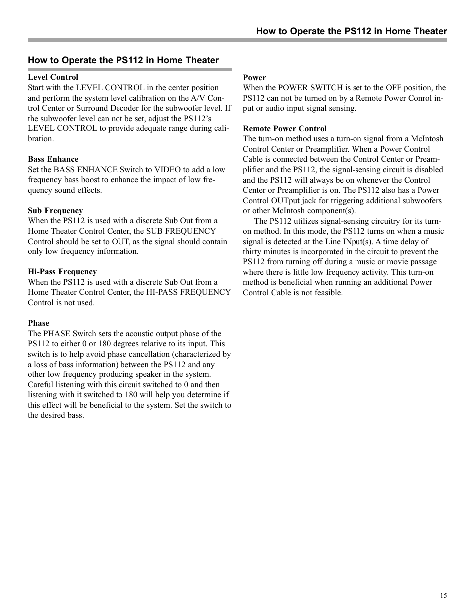 McIntosh PS112 User Manual | Page 15 / 20