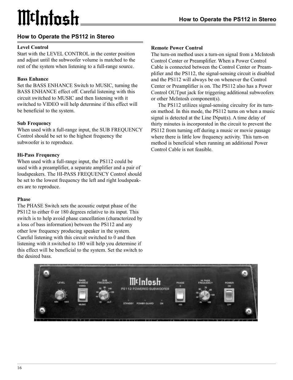 McIntosh PS112 User Manual | Page 16 / 20