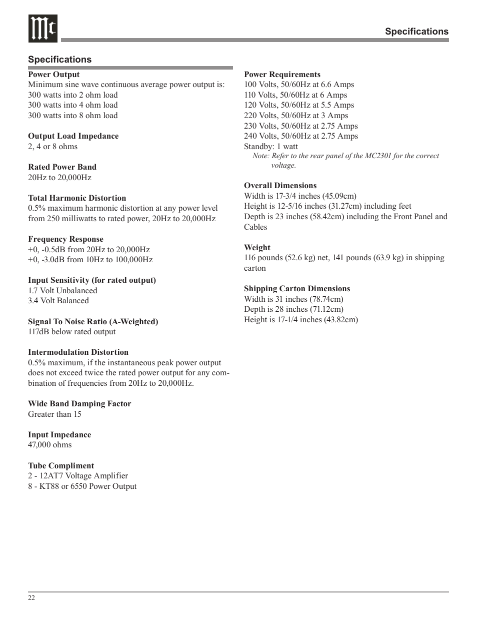 McIntosh MC2301 User Manual | Page 22 / 24