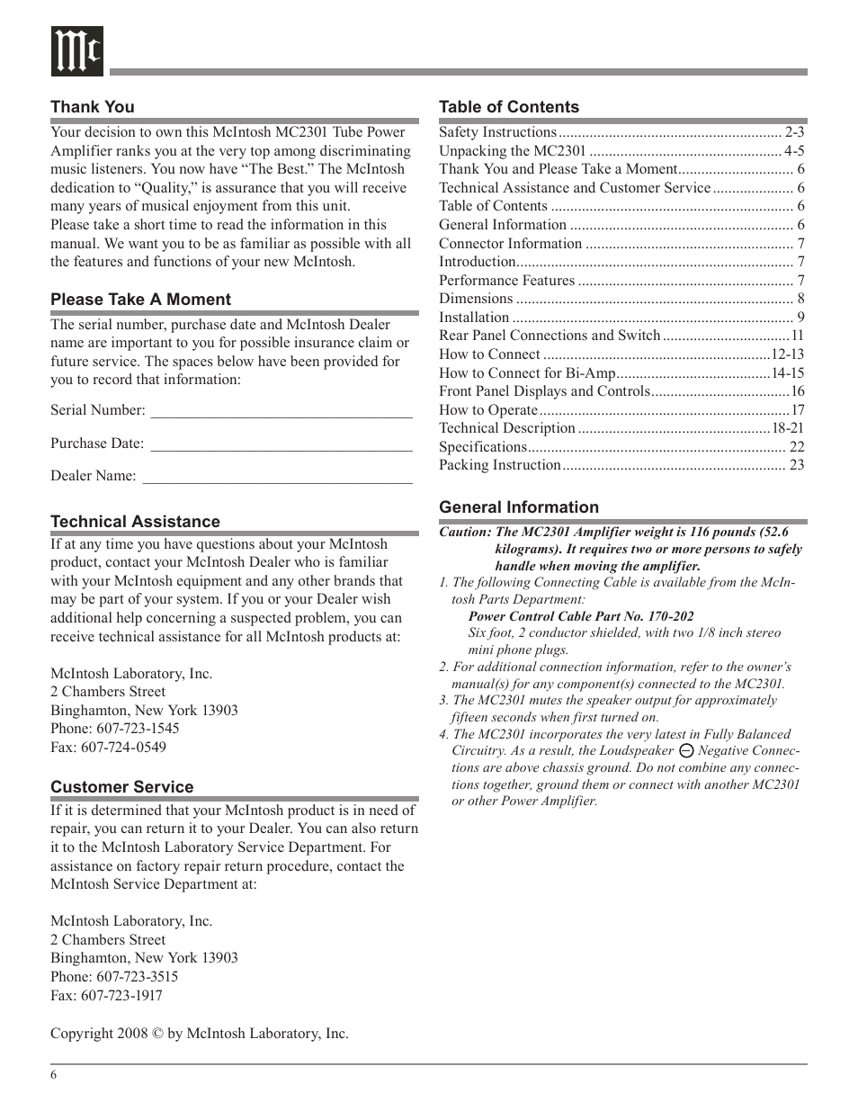 McIntosh MC2301 User Manual | Page 6 / 24