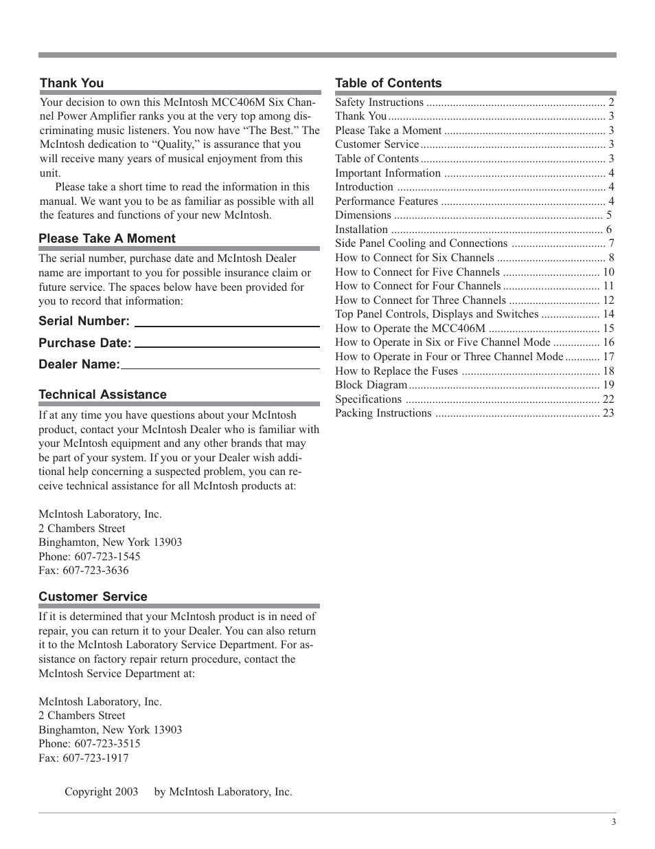 McIntosh MCC406M User Manual | Page 3 / 24