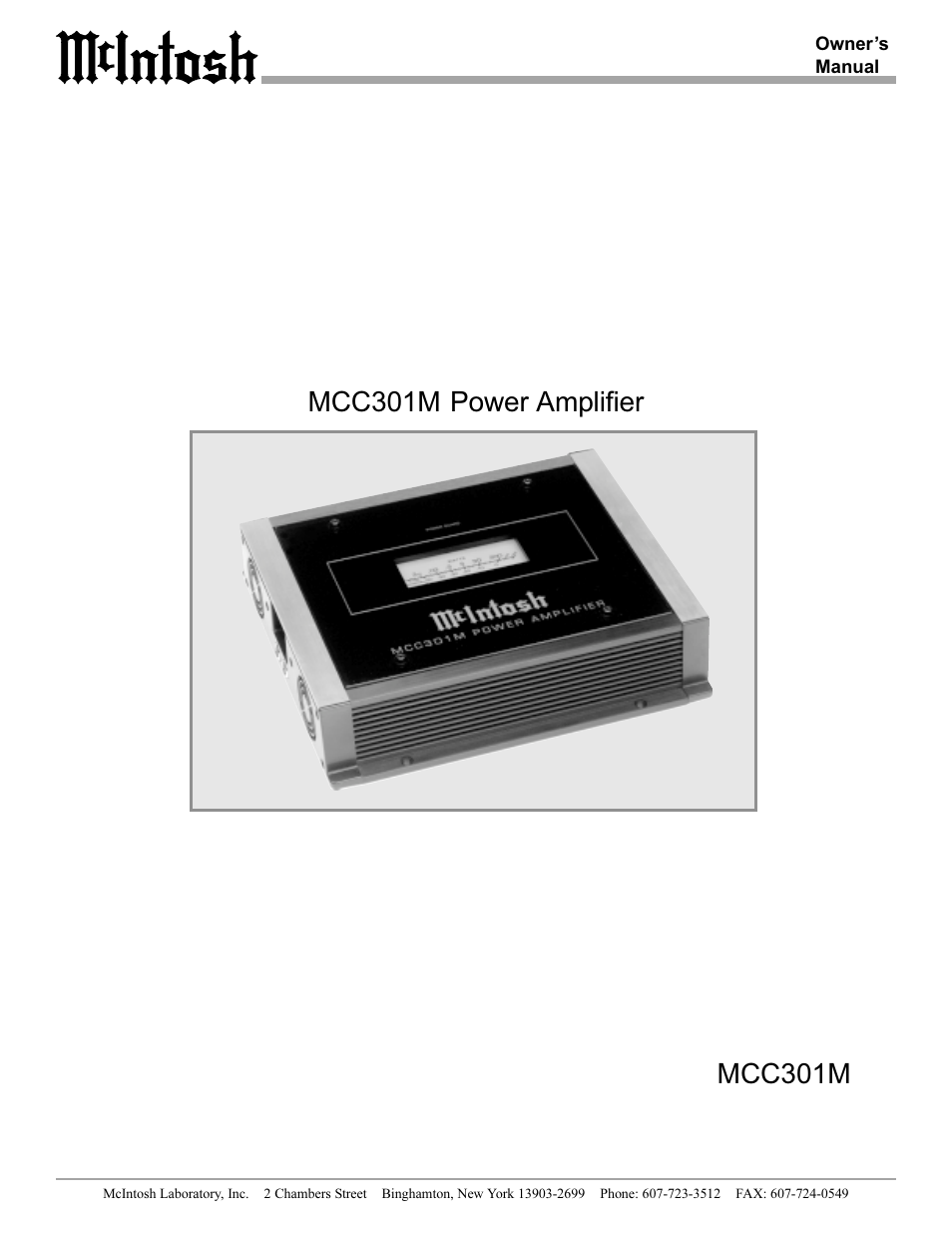 McIntosh MCC301M User Manual | 16 pages