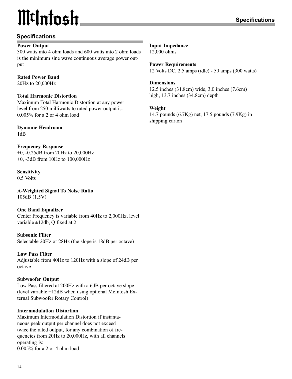 McIntosh MCC301M User Manual | Page 14 / 16