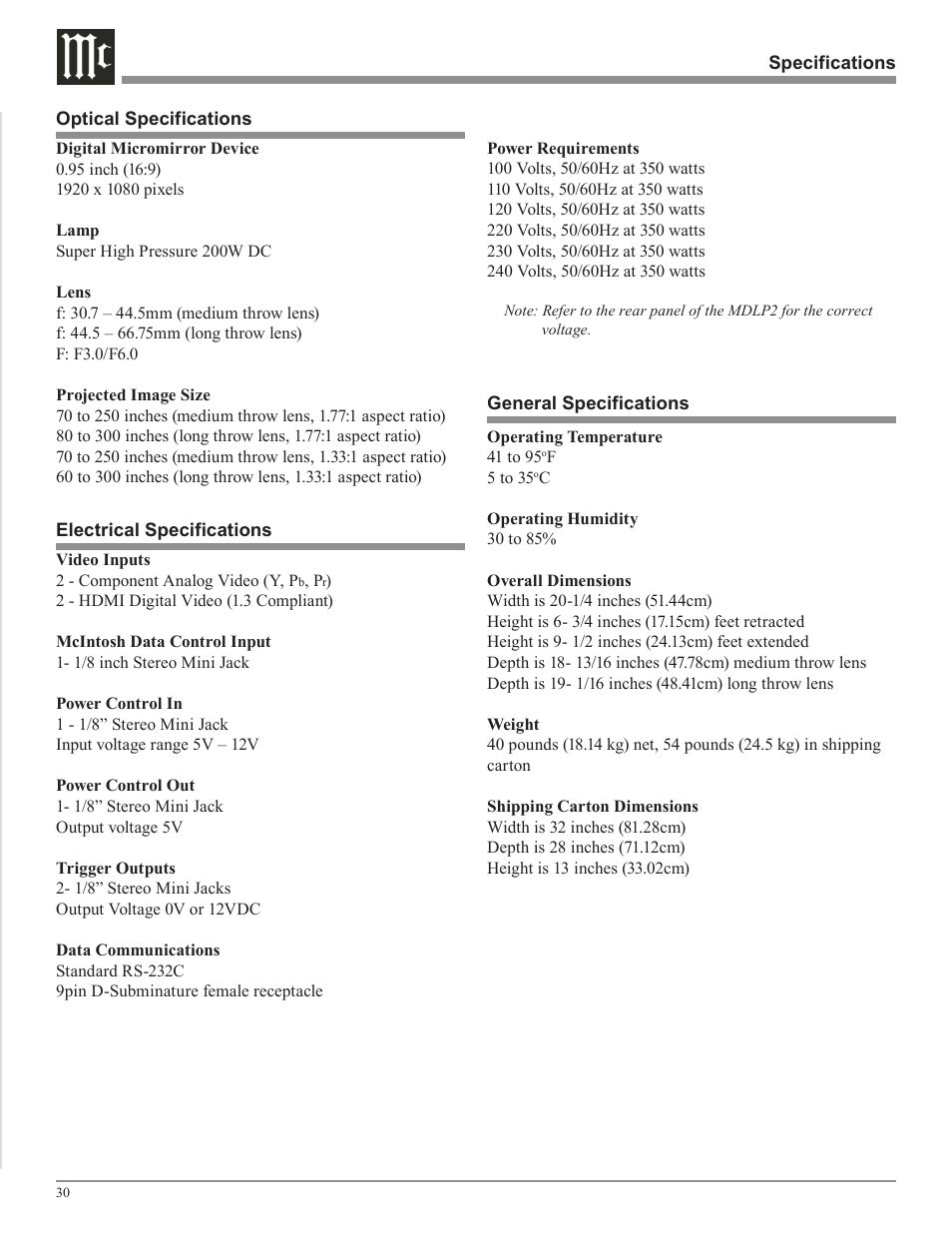 McIntosh MDLP2 User Manual | Page 30 / 32