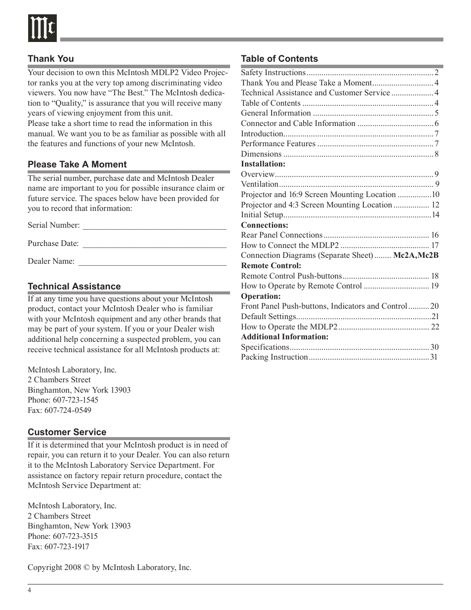 McIntosh MDLP2 User Manual | Page 4 / 32