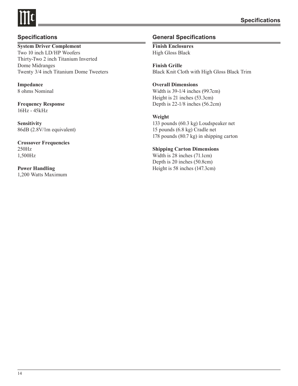 McIntosh XCS1K User Manual | Page 14 / 16