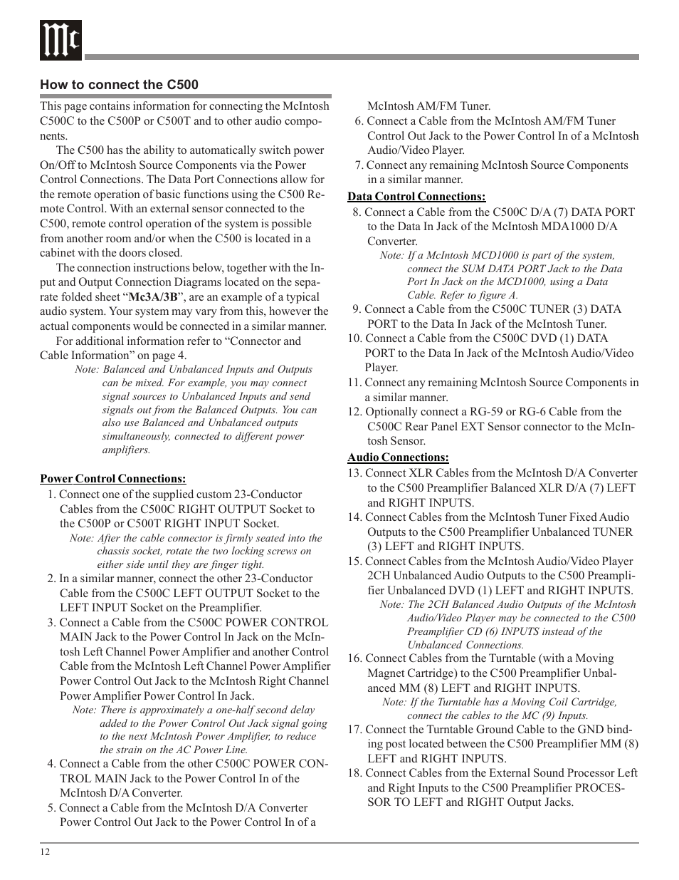 McIntosh C500 User Manual | Page 12 / 40