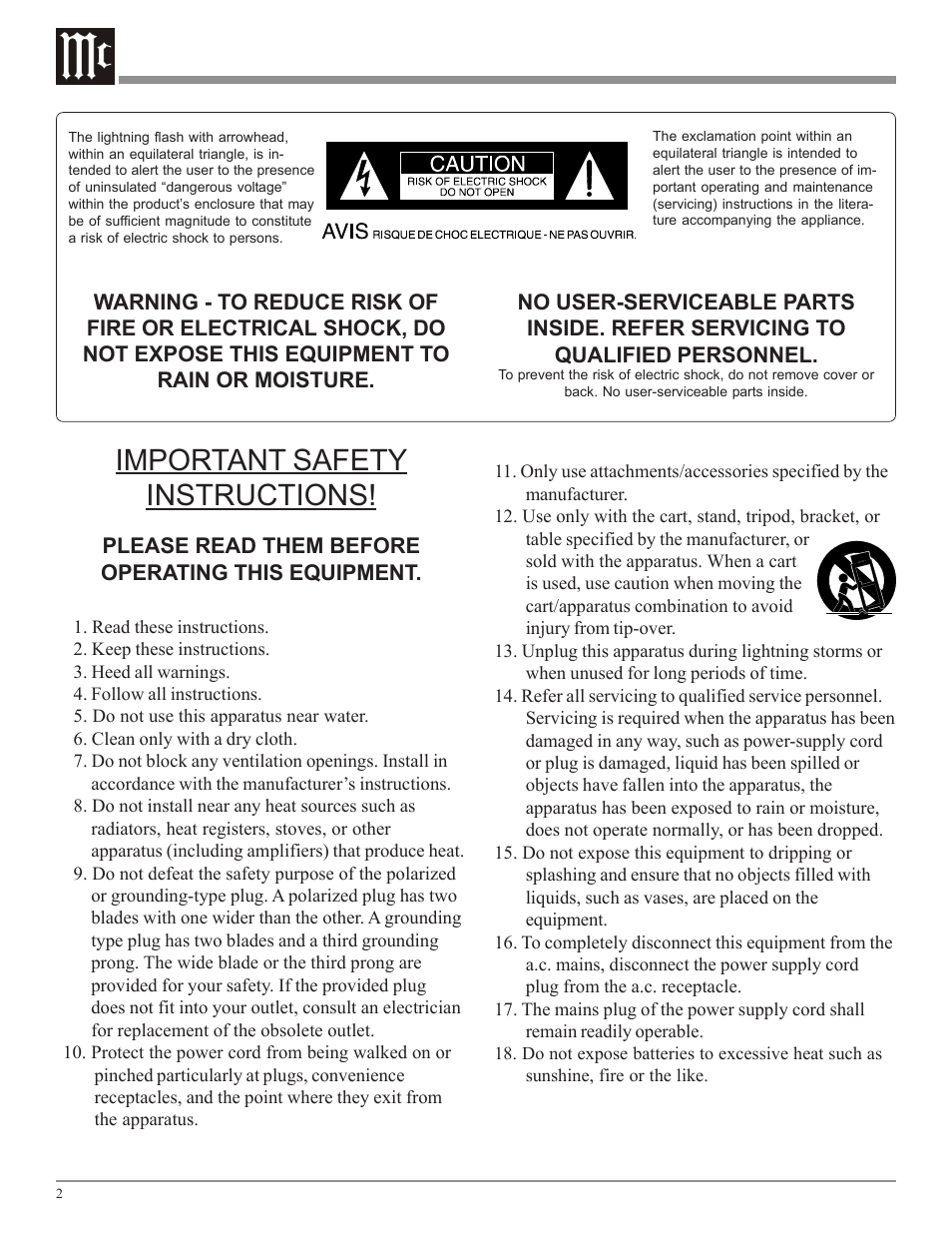 Important safety instructions | McIntosh C500 User Manual | Page 2 / 40