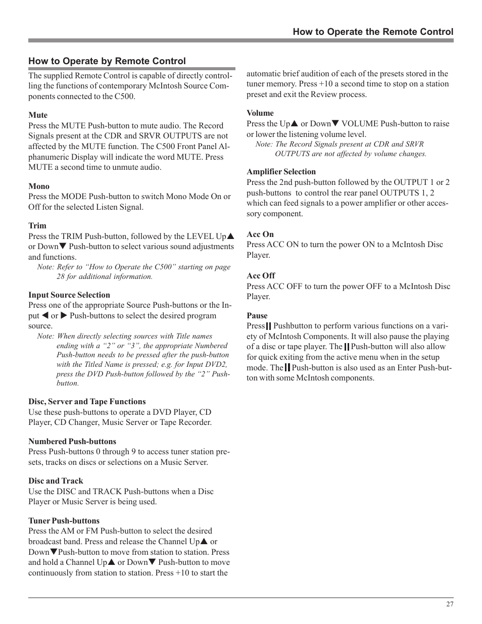 McIntosh C500 User Manual | Page 27 / 40