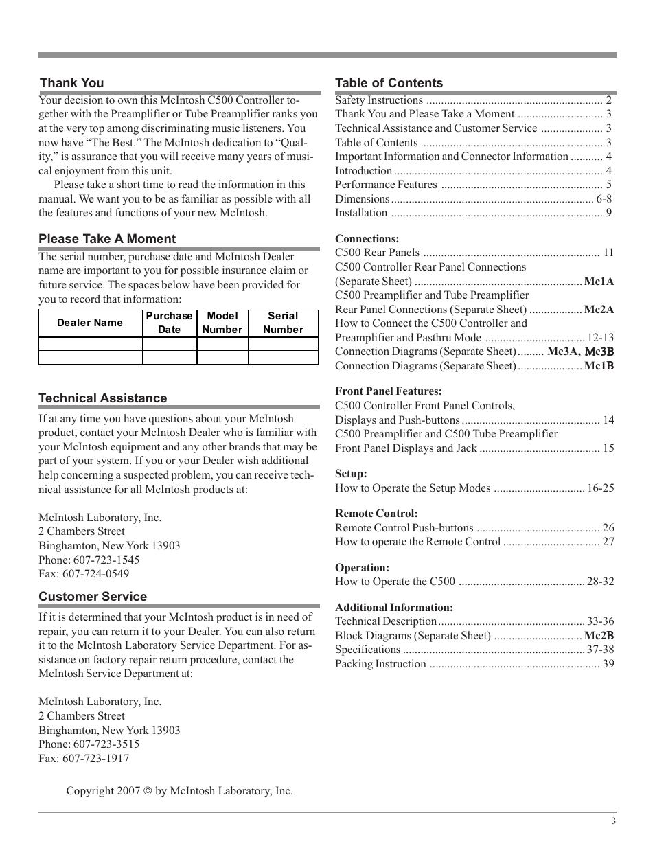 McIntosh C500 User Manual | Page 3 / 40