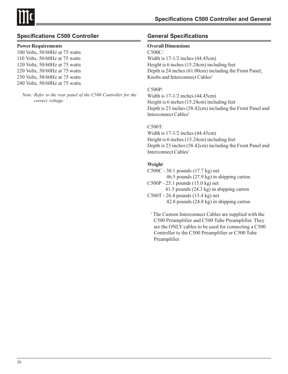 McIntosh C500 User Manual | Page 38 / 40