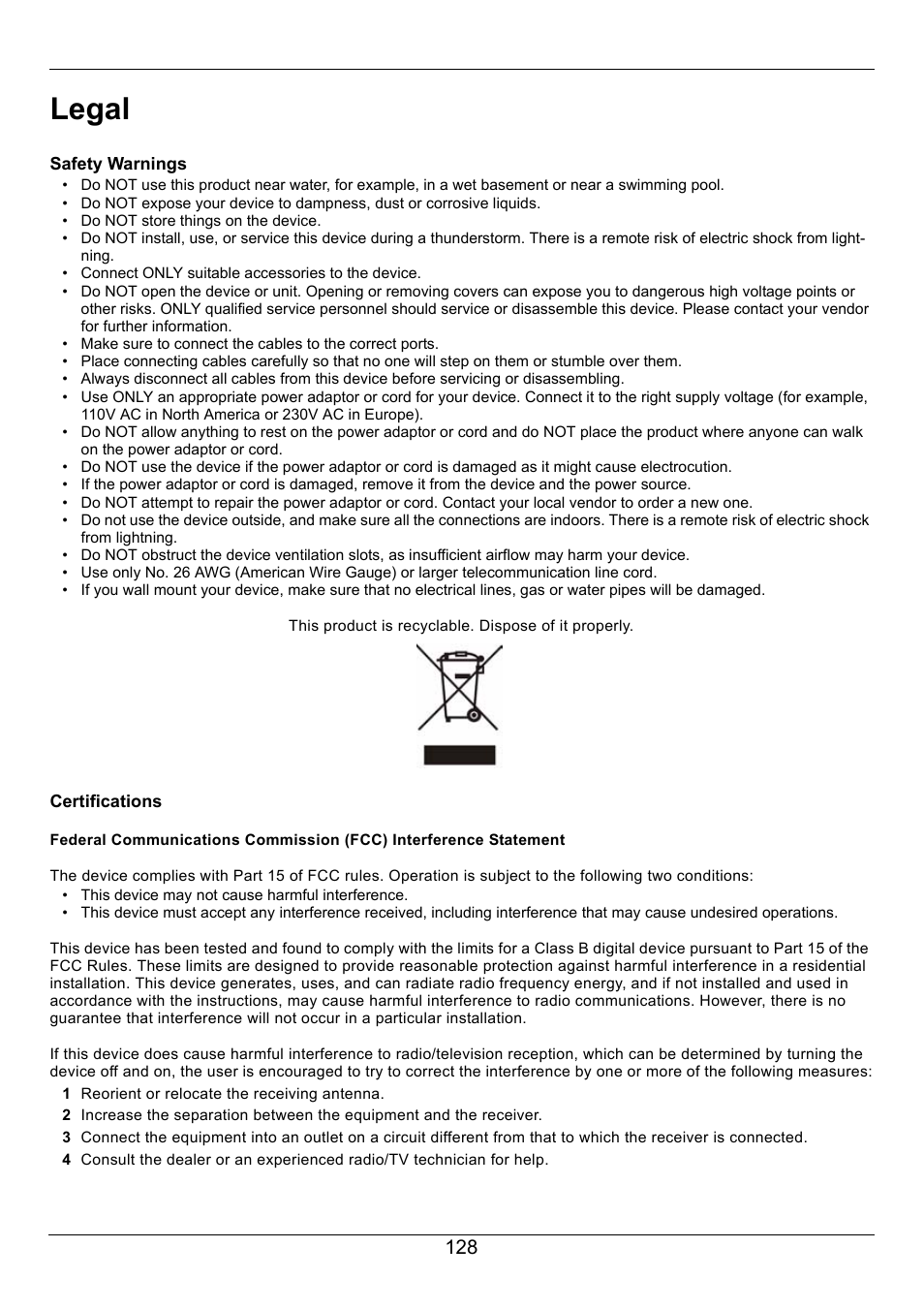 Legal | Zyxel NWA-3160 User Manual | Page 128 / 131