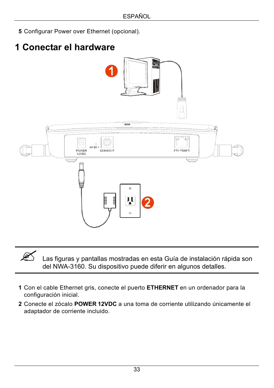 1 conectar el hardware | Zyxel NWA-3160 User Manual | Page 33 / 131