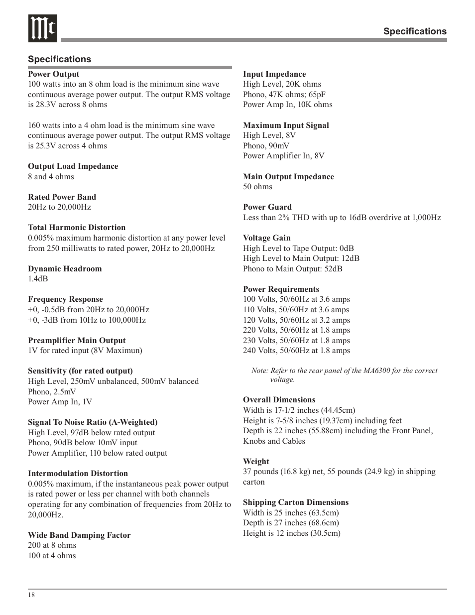 McIntosh MA6300 User Manual | Page 18 / 20