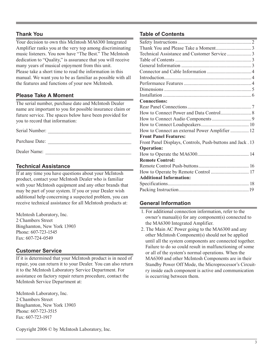McIntosh MA6300 User Manual | Page 3 / 20