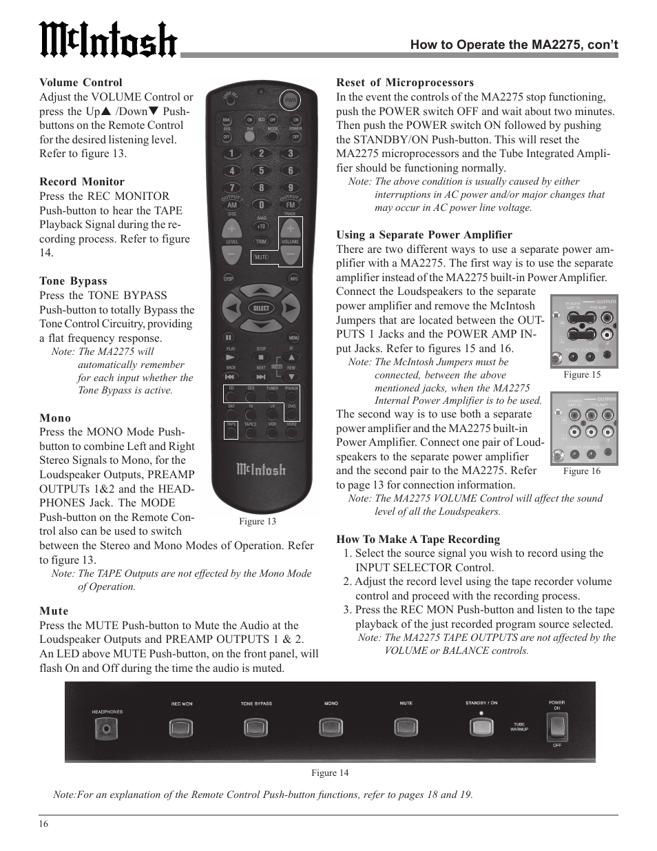 McIntosh MA2275 User Manual | Page 16 / 24