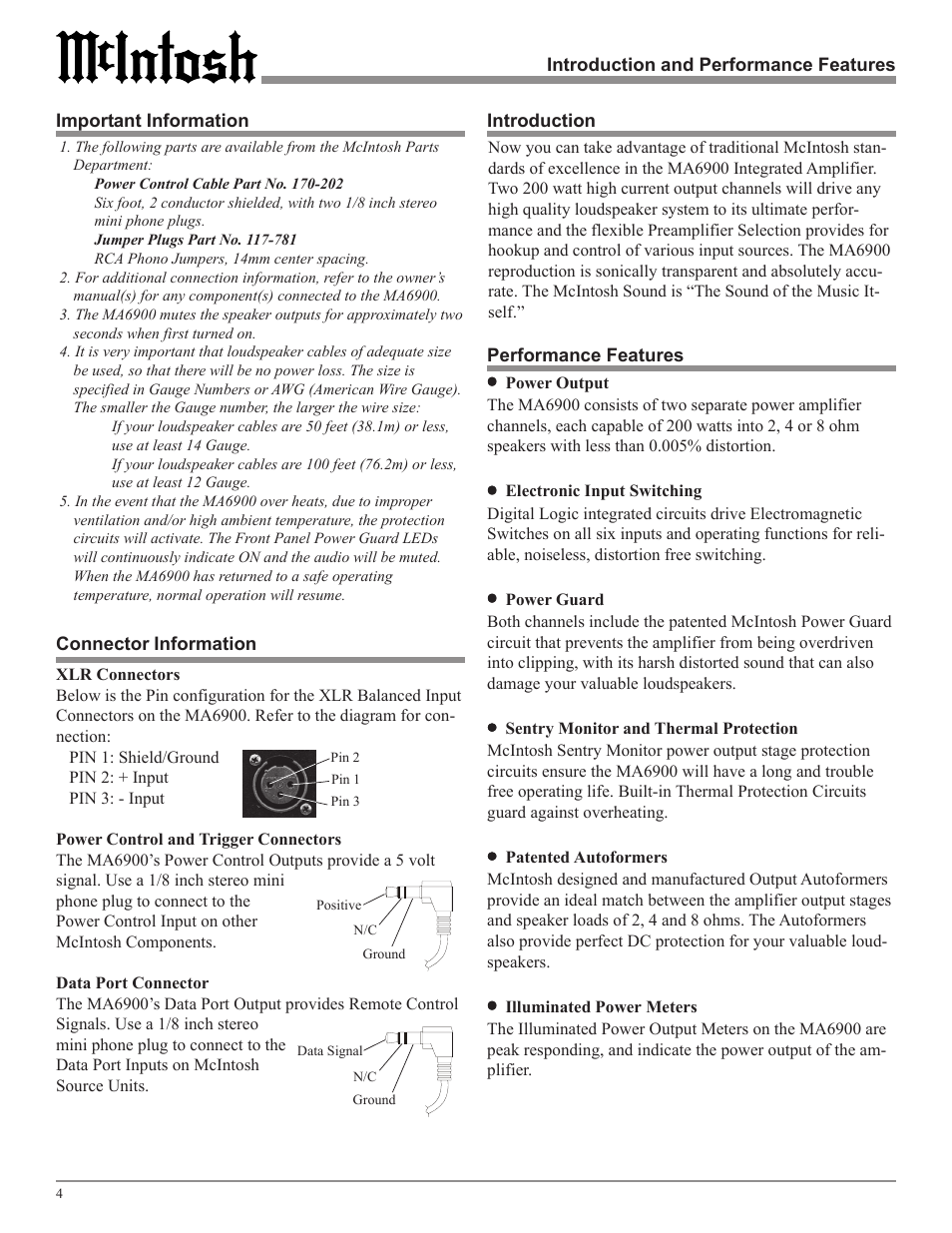 McIntosh MA6900 User Manual | Page 4 / 24