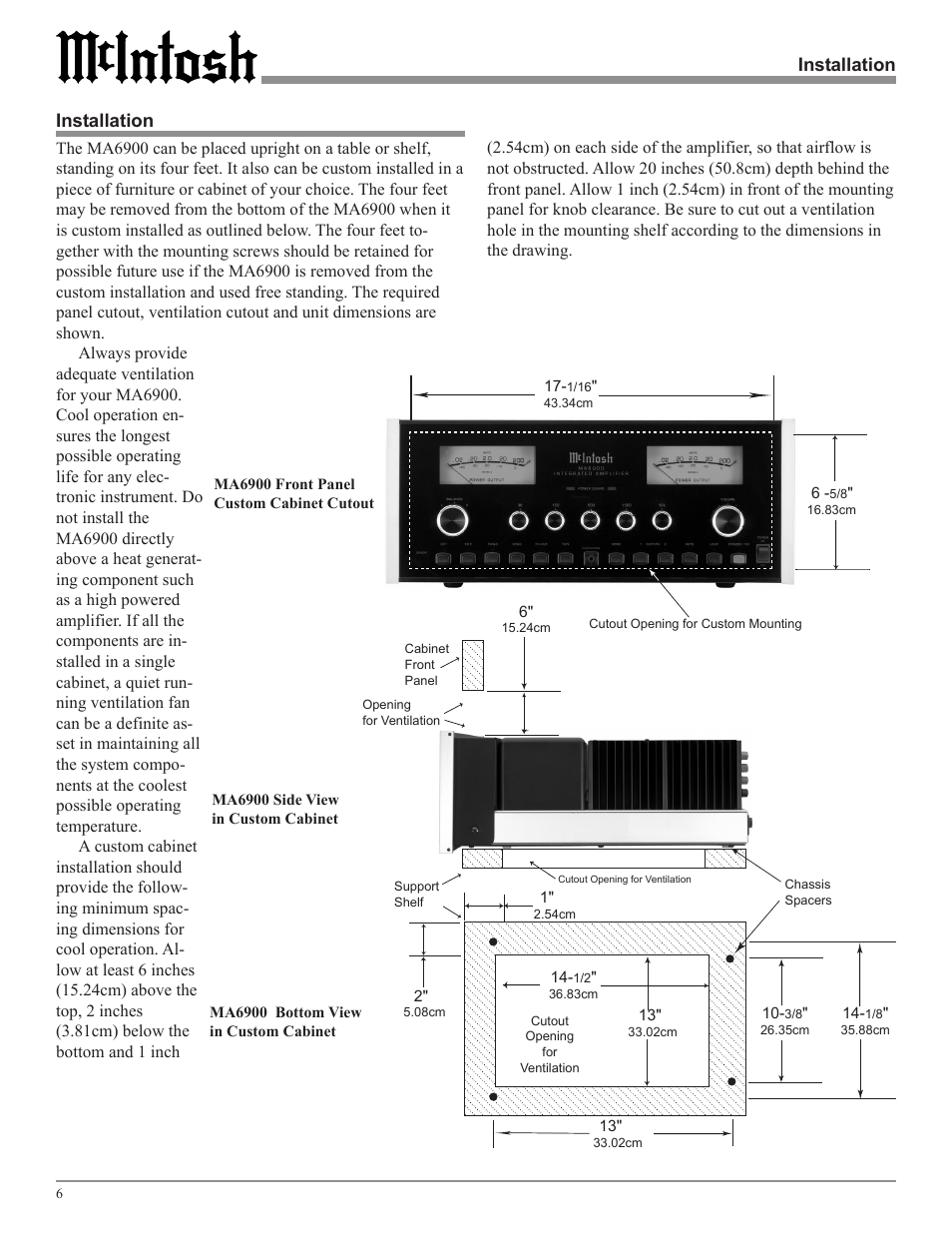 Installation | McIntosh MA6900 User Manual | Page 6 / 24
