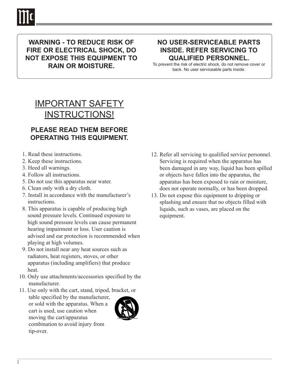 Important safety instructions | McIntosh XLS360 User Manual | Page 2 / 28