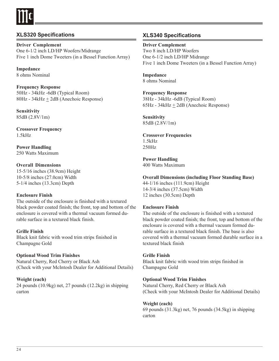 McIntosh XLS360 User Manual | Page 24 / 28