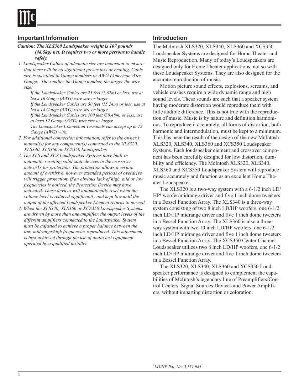 McIntosh XLS360 User Manual | Page 4 / 28