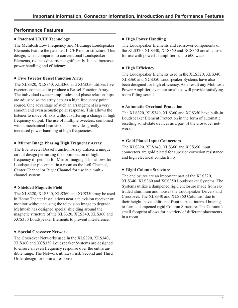 McIntosh XLS360 User Manual | Page 5 / 28