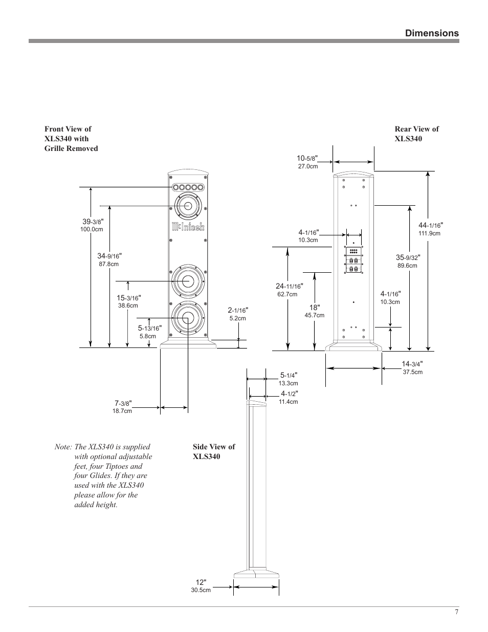 Dimensions | McIntosh XLS360 User Manual | Page 7 / 28