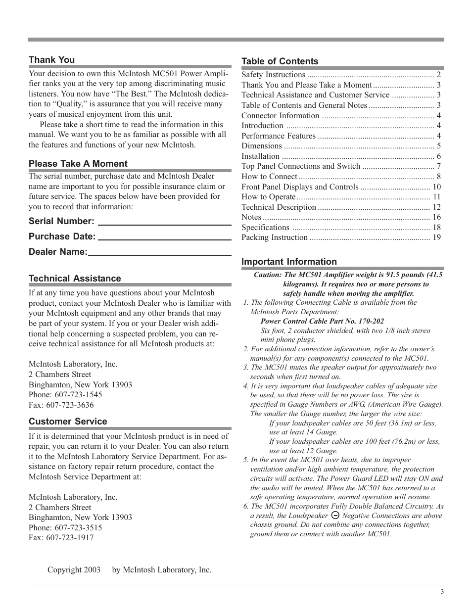 McIntosh MC501 User Manual | Page 3 / 20