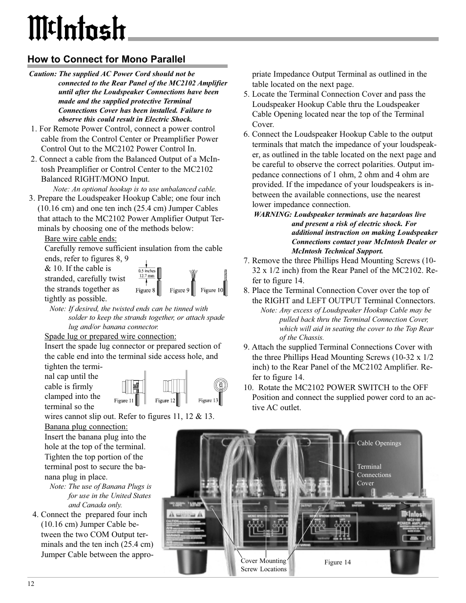 How to connect for mono parallel | McIntosh MC2102 User Manual | Page 12 / 20