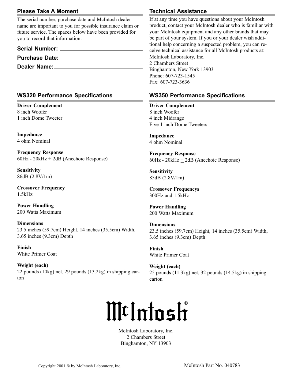 McIntosh INSTALLATION GUIDE WS320 User Manual | Page 4 / 4