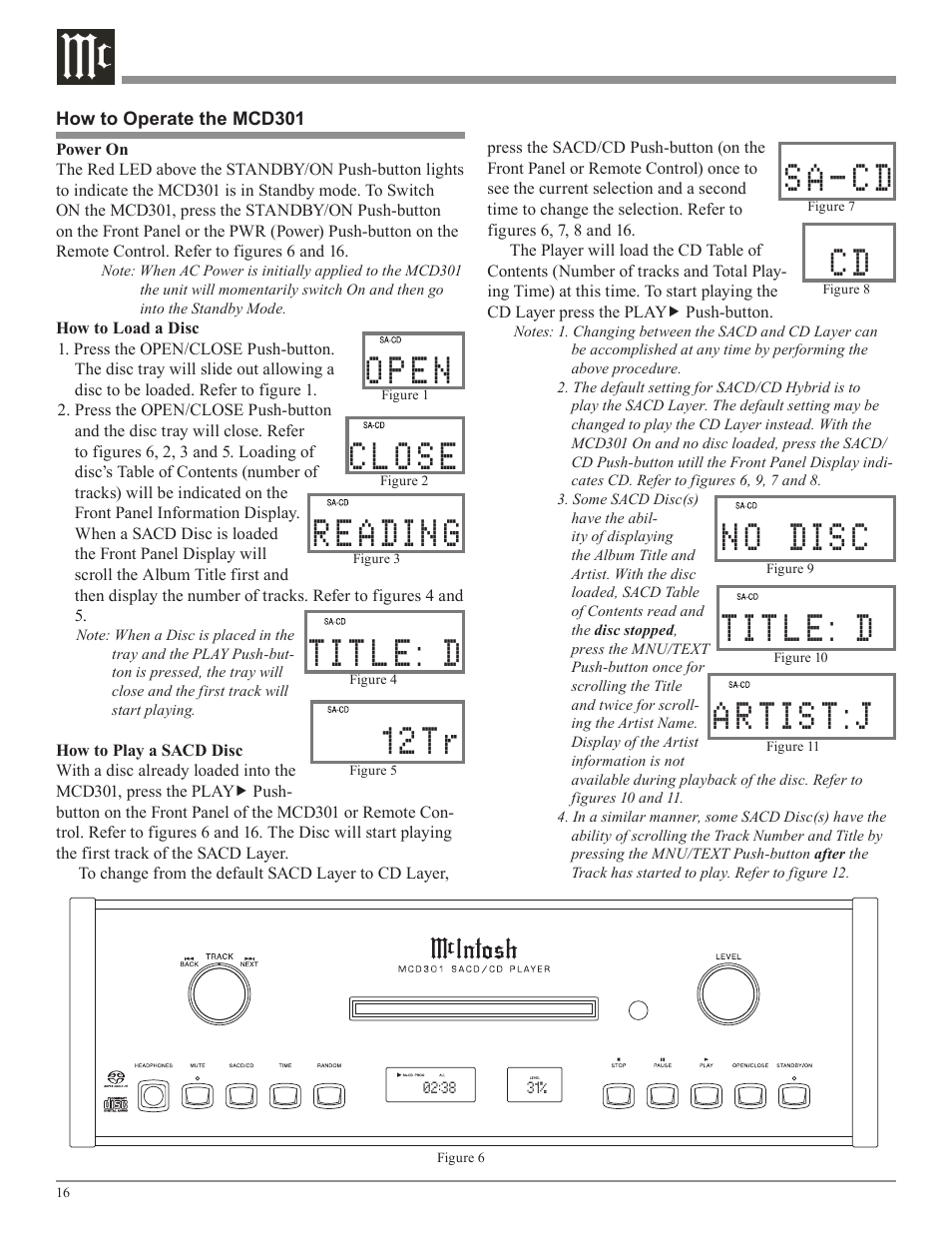 1 2 t r, O p e n | McIntosh MCD301 User Manual | Page 16 / 24