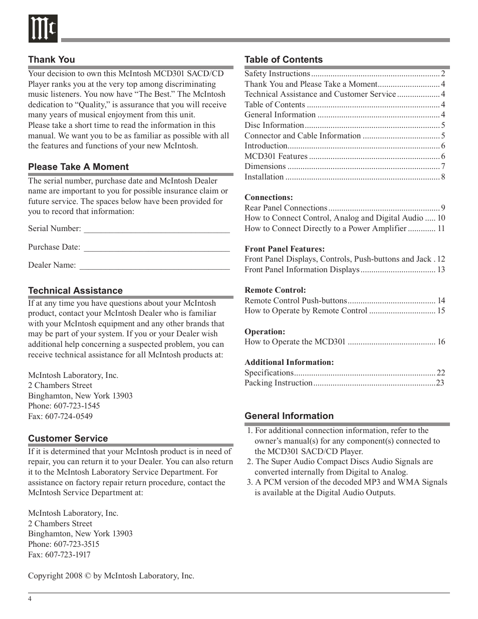 McIntosh MCD301 User Manual | Page 4 / 24